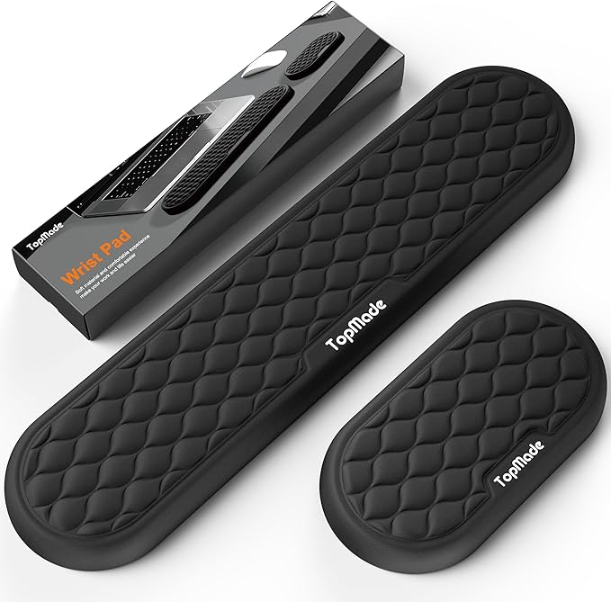 TopMade Upgraded Wider Wrist Rest Set, Soft Memory Foam Keyboard Hand Rest Pad, Computer Ergonomic Keyboard Mouse Wrist Support for Typing Pain Relief, Comfort for Office, Gaming, Study, Black