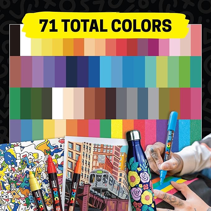 Uni Posca Paint Markers, 5M Medium Acrylic Markers with Reversible Tips, Artist Recommended For Gifts, Decorations, Fabric, Metal, Glass, Wood and Canvas, Assorted Colors, Set of 29