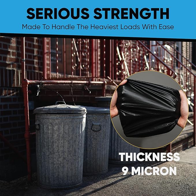 Black 13 Gallon Trash Bags – Bulk 1020 Count – Tall Kitchen Garbage Bags – 13 Gal Unscented Plastic Can Liners for Bathroom, Office, Janitorial, Commercial, Industrial, Municipal – Drawstring-Free