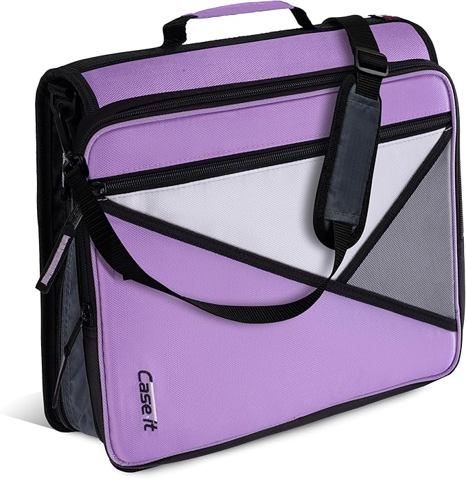 Case-it Universal Zipper Binder | 2-Inch O-Rings, 13-Inch Laptop/Tablet Padded Pocket, 400 Sheet Capacity, Multiple Storage Pockets & Shoulder Strap | School & Office Organizer | LT-007 Lavender