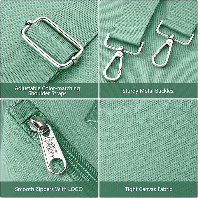 Fancy Forest Work Tote Bags for Women With Compartments, Large Canvas Crossbody Purse with Zipper for College, Travel, Bible