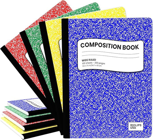 Composition Notebooks, (Assorted Colors), Wide Ruled Composition Notebook, Marble Composition Notebook, 100 Sheets, 200 Pages (12 Pack)