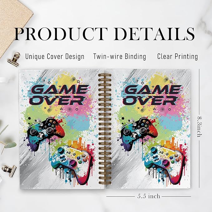 Gamer over Spiral Notebook, Kids Gaming Notebook Journal, Gaming Gifts for Gamers Boys, Game Notebooks for School Work, Kids Gaming Office Supplies Gifts for Boys Men Colleagues, 5.5x8.3 Inch