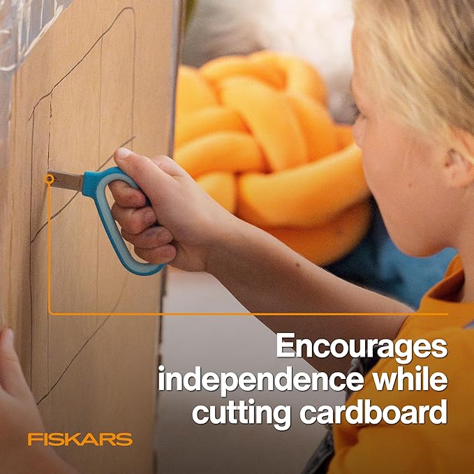 Fiskars Kids Cardboard Creator – Safer Cardboard Cutting Tool with Ergonomic SoftGrip Handle, For Craft and School Supplies, 5 inches